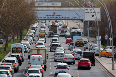 Ankara, Turkey - April 18, 2022: View of Mevlana Boulevard, a former part of the Ankara ring road, now an important highway in central part of the city.のeditorial素材