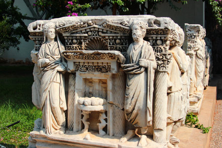 Antalya, Turkey - August 6, 2022: Ancient Greek and Roman sculptures and artifacts in Archaelogical Museum of Antalyaのeditorial素材