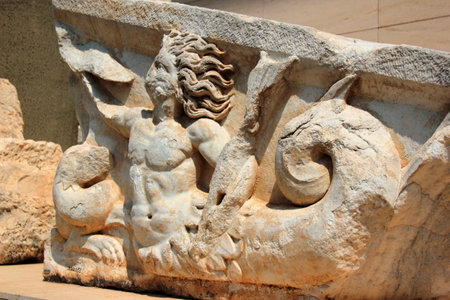 Antalya, Turkey - August 6, 2022: Ancient Greek and Roman sculptures and artifacts in Archaelogical Museum of Antalyaのeditorial素材