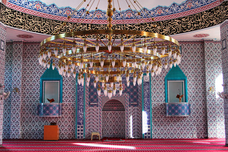 Antalya, Turkey - May 12, 2022: Interior of Cemile-Yusuf Delialioglu Mosque in Hurma neighbourhood of Konyaalti district, Antalyaのeditorial素材