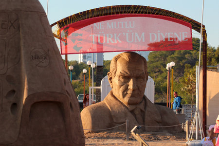 Antalya, Turkey - May 7, 2022:  Sandland or Sand Sculpture Museum, an open air museum located at the Lara beach in Antalya cityのeditorial素材