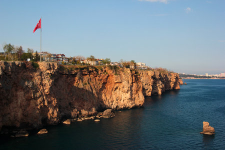 Antalya, Turkey - April 16, 2022: View of the coastal Duden Park in Lara district of Antalya, a popular tourist attraction in Turkeyのeditorial素材
