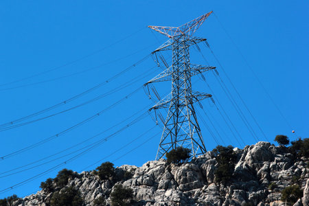 Electrical power pylon high up in the mountains, Turkey
