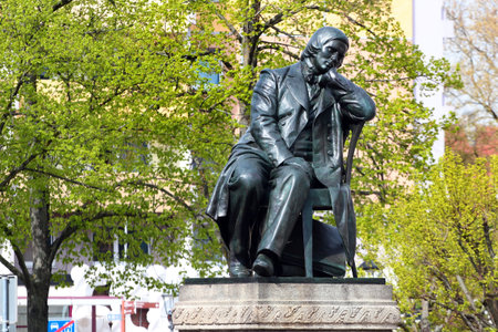 Zwickau, Germany - May 7, 2023: Monument to Robert Schumann, a German composer, pianist, and music critic who was born in Zwickau.のeditorial素材