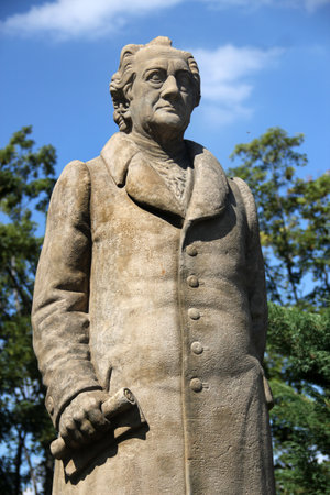 Loket, Czech Republic - August 10, 2023: Monument to Johann Wolfgang von Goethe, a German playwright, poet, and novelist.のeditorial素材