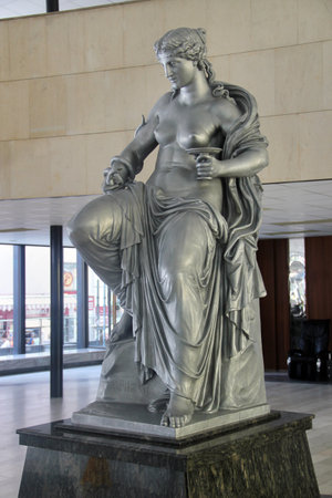 Karlovy Vary, Czech Republic - August 10, 2023: Monument to Hygieia, a goddess of health in Greek mythology, located in Geyser Colonadeのeditorial素材