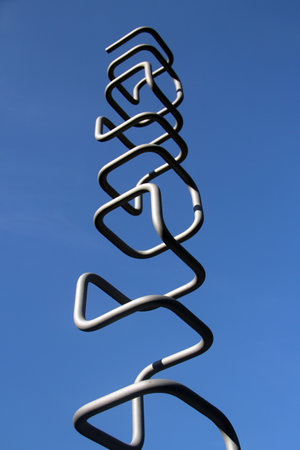 Jena, Germany - September 9, 2023: "Climbing Cubes", a stainless steel moving sculpture by Martin Willing on display in Botanical Garden of Jena, Thuringiaのeditorial素材
