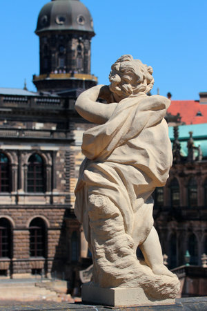 Dresden, Germany - June 6, 2023: Decorative sculptures in Zwinger, a palatial complex of Baroque period in Dresden. Zwinger is the most famous architectural monument of Dresden.のeditorial素材