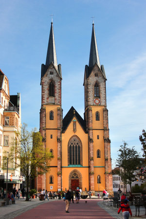 Hof, Germany - May 9, 2023: Old Town with St. Mary church in central Hof, Bavariaのeditorial素材