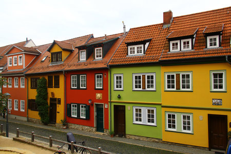 Erfurt, Germany - October 7, 2023: Renovated old houses in Andreasviertel district of Erfurt old town, famous for its historical small-scale development.のeditorial素材