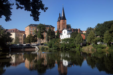 View of old town of Altenburg, Germany, with two Rote Spitze (Red Spire) buildingsのeditorial素材