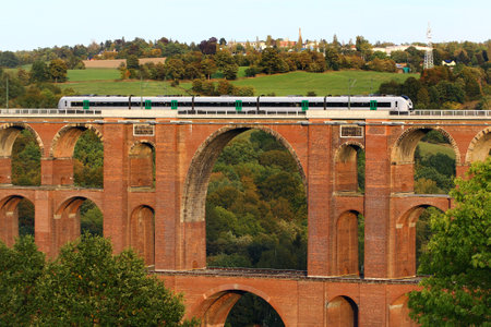 Goltzsch Viaduct, the largest brick-built railway bridge in the world, located in Saxony, Germany.のeditorial素材