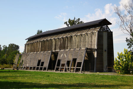 Oelsnitz, Germany - July 30, 2024: Graduation towers, common in spa towns, are used for salt production. Bundles of brushwood help evaporate water from saline solutions, concentrating the salt.のeditorial素材