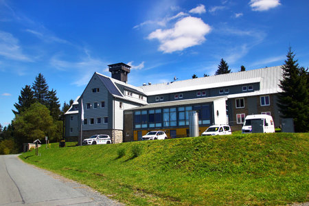 Klingenthal, Germany - August 11, 2024: Youth hostel and observation tower, named after Otto Hermann Boehm. Located in Klingenthal, Vogtland district of Saxony, on the local Aschberg mountain.のeditorial素材