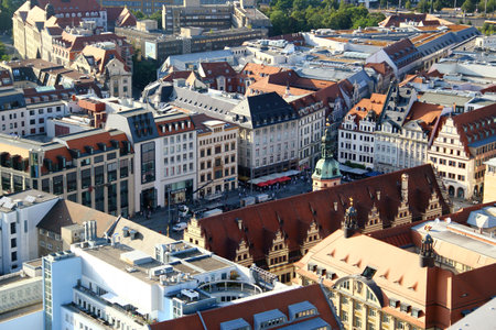 Leipzig, Germany - September 7, 2024: Aerial view of center of Leipzig, the biggest city in Saxony, Germany.のeditorial素材