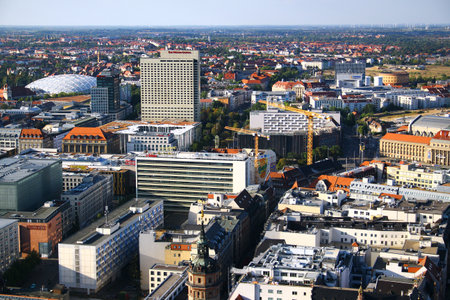 Leipzig, Germany - September 7, 2024: Aerial view of center of Leipzig, the biggest city in Saxony, Germany.のeditorial素材