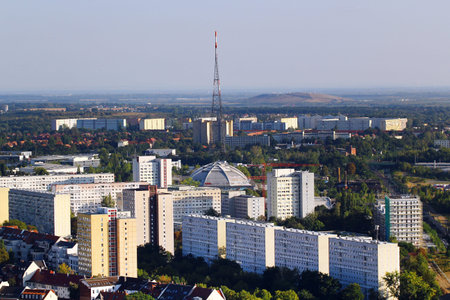 Leipzig, Germany - September 7, 2024: Aerial view of residential districts of Leipzig, the biggest city in Saxony, Germany.のeditorial素材