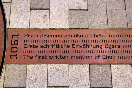 Cheb, Czech Republic - November 3,2024: Monument to the history of Cheb, a town in Karlovy Vary region of Czech republic, founded in 1061.のeditorial素材