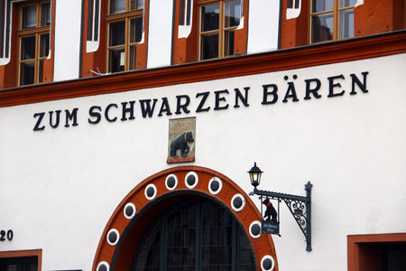 Weimar, Germany - April 7, 2024: Restaurant At the Black Bear on the market square of Weimar, a city in the German state of Thuringia.のeditorial素材
