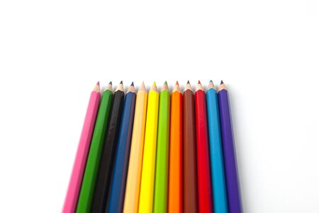 Color pencils lie on a white backgroundの写真素材