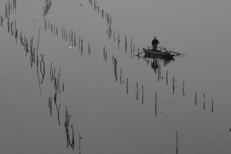 Board in the riverのeditorial素材