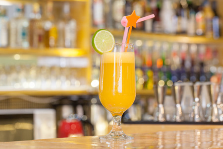 Orange juice on the tableの写真素材
