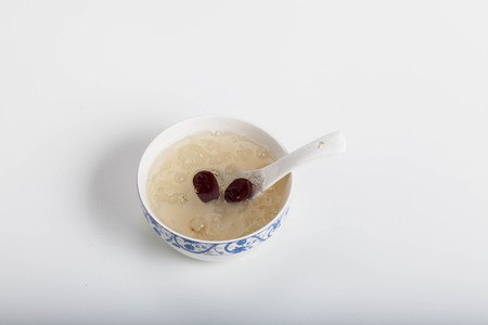 Mounted in a bowl of white fungus soupの写真素材