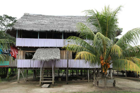 Small Indian villages and cabins on the Amazon in South Americaのeditorial素材