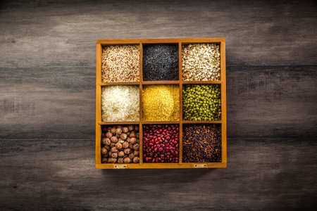 Variety of legume and grains in a box