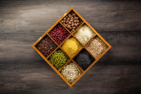 Variety of legume and grains in a boxの写真素材