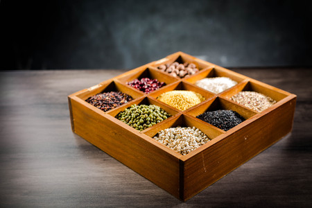 Variety of legume and grains in a boxの写真素材