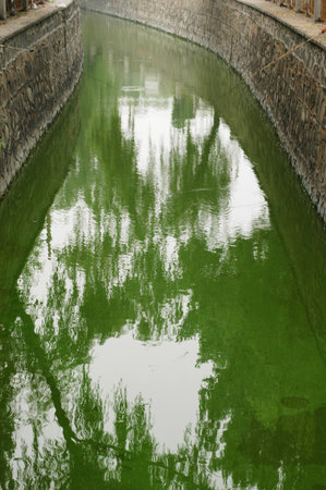 Image of the sky reflecting from the surface of a lake in Beijing China                           