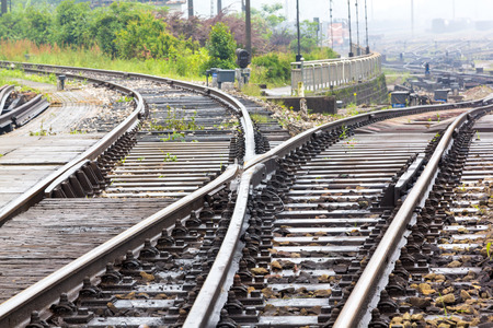 Cargo train platform at sunset with containerの写真素材
