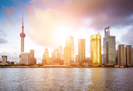 cityscape of huangpu river and the the bund in shanghai,China