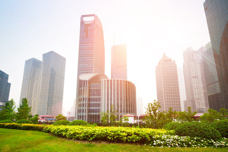 greenbelt park in shanghai financial center districtの写真素材