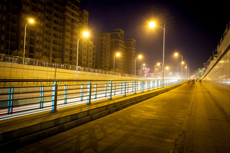 Empty freeway at nightの写真素材