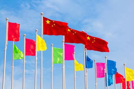 Flying under the banner of blue colorの写真素材