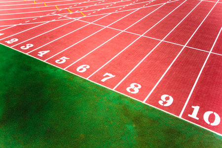 number 1 2 3 on race track in stadiumの写真素材