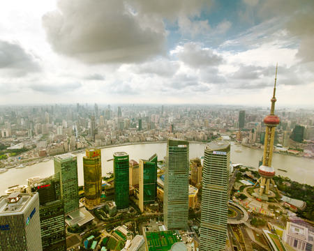 shanghai lujiazui financial center aside the huangpu river.のeditorial素材