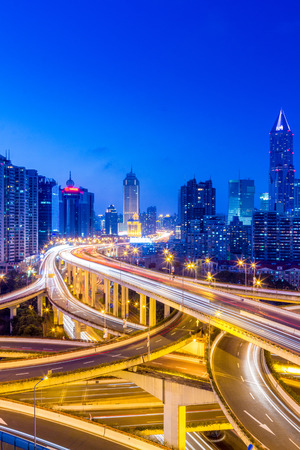 shanghai interchange overpass and elevated road in nightfallの写真素材