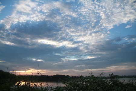 Sunset Lake side landscape viewの写真素材