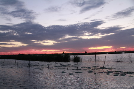 sunset Lake sceneryの写真素材