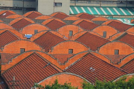 Old warehouse buildings of an old factory built by Russian people, Chengdu, Chinaの写真素材