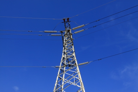 electric tower in the blue sky, steel power transmission facilitiesの写真素材