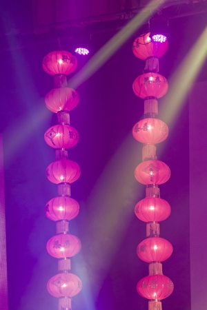 red lanterns on the stage, in a theatrical activities in the sceneの写真素材