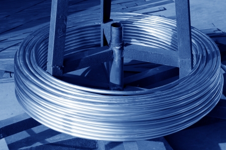 annular copper tube in a factory, industrial raw materialsの写真素材