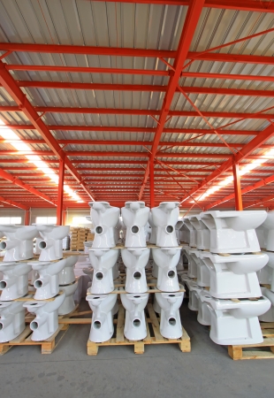 ceramic close stool products in a warehouseの写真素材