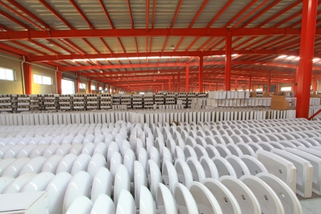 ceramic close stool products assemblies in a warehouseの写真素材