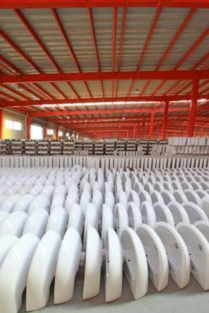 Ceramic close stool products assemblies in a warehouse の写真素材