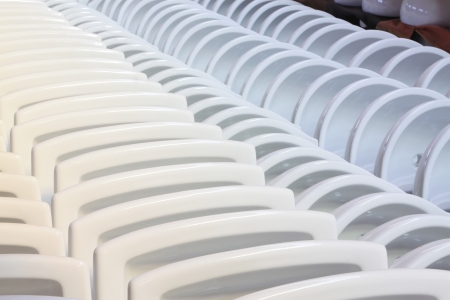 ceramic closestool products in a warehouse, in a factoryの写真素材